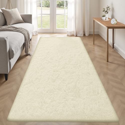 2x6 Runner Rug for Bedroom: Fluffy Shag Soft Washable Rugs Small Fuzzy Plush Indoor Carpet for Hallway Bedside Dorm Kids Girls Boys Room (Cream White, 2'x6') by VECARF