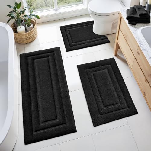 HOMEIDEAS Black Bathroom Rugs Set of 3, Non Slip Bath Runners by HOMEIDEAS
