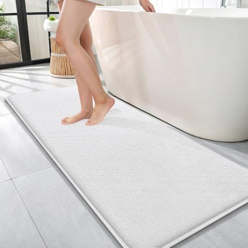 OLANLY Memory Foam Bathroom Runner Rugs 47x17, Absorbent Long Mat, White by OLANLY