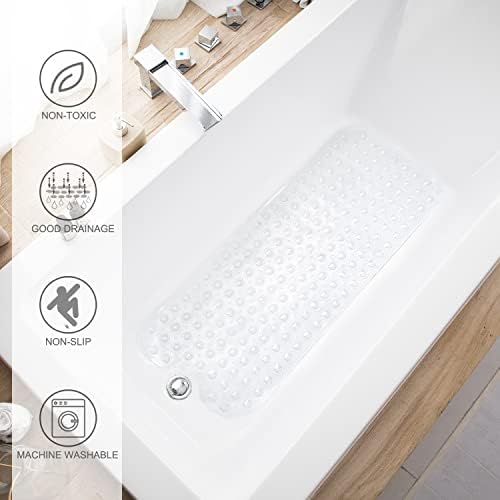 TEESHLY Bathtub Mats for Shower Tub, Extra Long Non-Slip 39 x 16 Inch Bath Mat with Drain Holes and Suction Cups, BathMat for Bathroom with Machine Washable (Clear) - Image 5