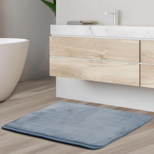 Clara Clark Bathroom Rugs, Velvet Memory Foam Bath Mat, Non-Slip Bath Rugs, Machine Wash, Dries Quickly, Ultra Soft Plush Bath Mats for Bathroom, 17 x 24, Stone Blue - Image 2
