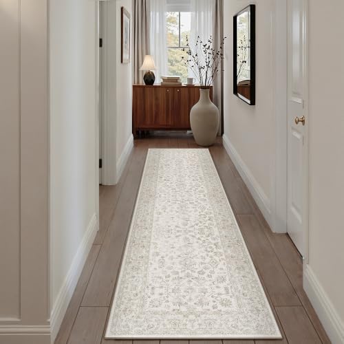 PureCozy 2x10 Beige White Runner Rug Washable Hallway Non Slip Kitchen by PureCozy