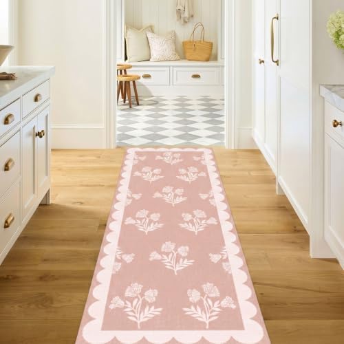 Non Slip Kitchen Runner Rug, 2x6 Pink Floral Hallway Runner Rugs by Othilic