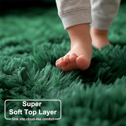 Amdrebio Dark Green Large Furry Rug 6x9 for Living Room Bedroom Playroom - Image 2