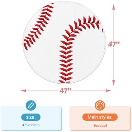 Baseball Round Kids Rug, Soft Washable Non Slip Sport Carpet for Boys Room - Image 2