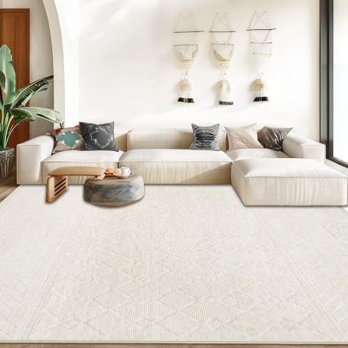 Area Rug for Living Room 9x12: Large Washable Boho Moroccan Rugs Geometric Neutral Rug, Non-Slip Foldable Morden Farmhouse Indoor Floor Carpet for Bedroom Dining Table Home(Modern Beige,9'x12') - Image 4