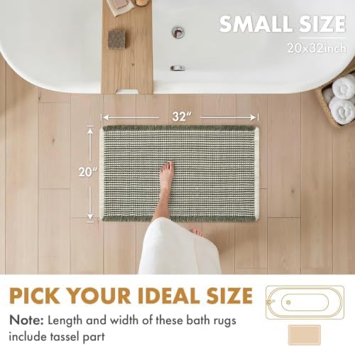 MIULEE Set of 2 Waffle Bathroom Rugs Boho Bath Mat Green&Cream 20x32 Inch - Image 2