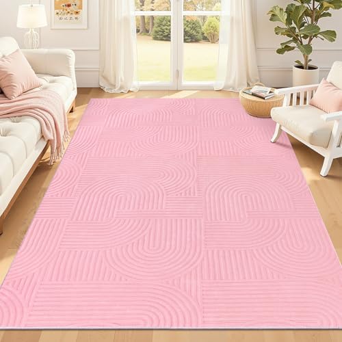 Pauwer 6x9 Area Rugs for Living Room, Modern Non Slip Washable Rug, Pink by Pauwer