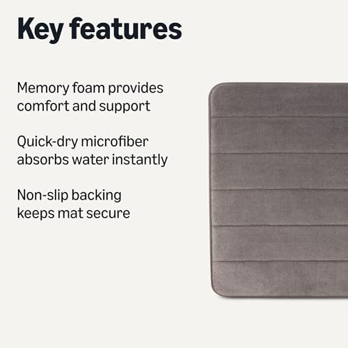 Amazon Basics Bath Mat for Bathroom, Absorbent Plush Memory Foam, Fast Dry Microfiber, Non-Slip, 17 x 24 Inches, Dark Gray - Image 3
