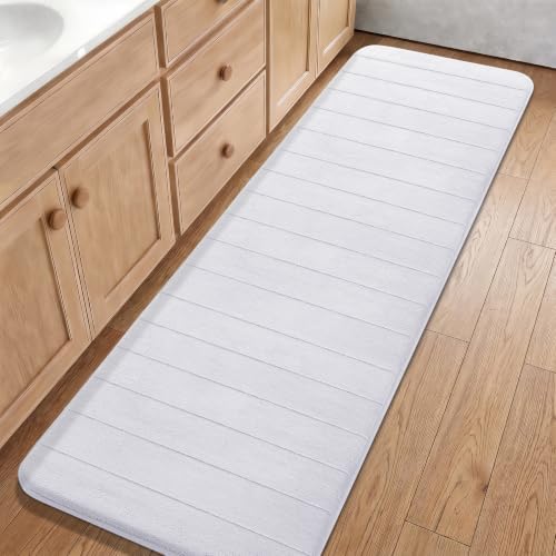 Yimobra Bathroom Runner Rugs 72"x24" Non Slip Washable Memory Foam Bath Mat, Super Soft Water Absorbent Hallway Carpet for Vanity Tub Shower, White by Yimobra
