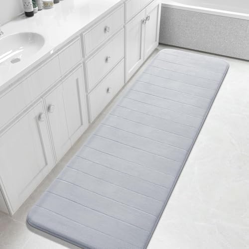 Yimobra Bathroom Runner Rugs 72"x24" Non Slip Washable Memory Foam Bath Mat, Super Soft Water Absorbent Hallway Carpet for Vanity Tub Shower, Silver by Yimobra