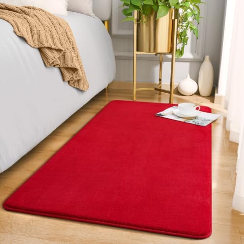 Amearea Modern Washable Runner Rugs, 2x4 Feet Red Bedroom Runner Rug by AmeareaDirect