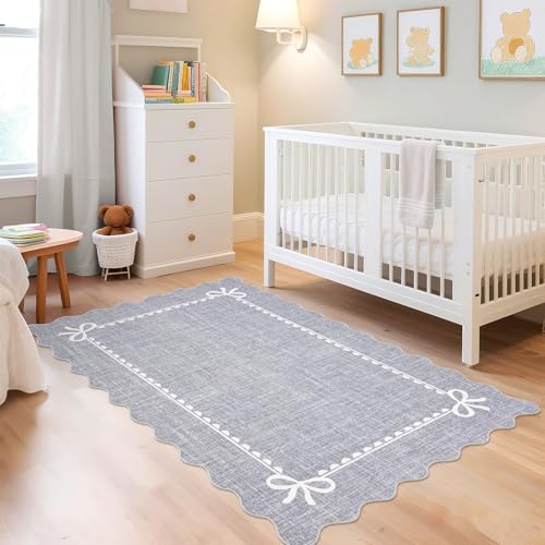 GarveeHome Scalloped Bow Rug 4x6 Washable Grey Rugs for Bedroom Living Room - Image 3