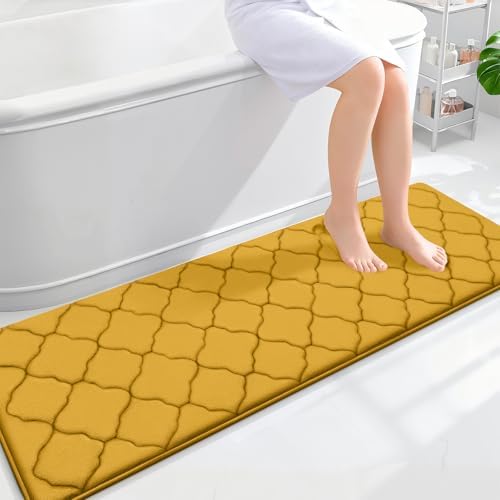 OLANLY Memory Foam Bath Mat Rug 59x20, Ultra Soft Bathroom Rugs, Yellow by OLANLY