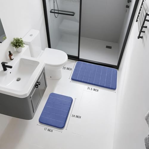 Yimobra Memory Foam Bathroom Mat Set, 31.5 x 20 & 24 x 17 in, Navy Blue - Image 2