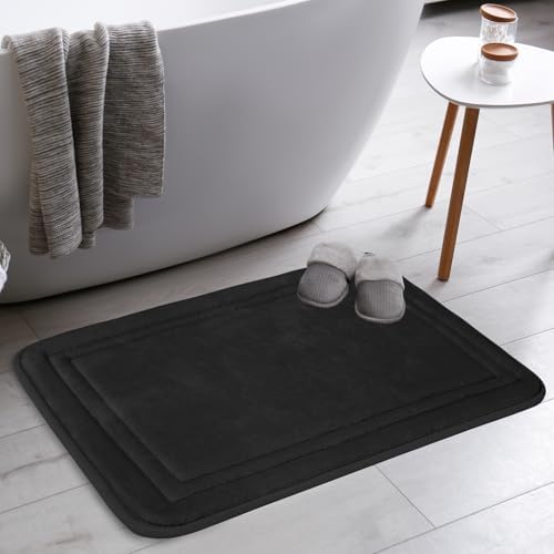 Black Bathroom Rug Set 2 Piece Memory Foam Microfiber Bath Mat - Image 2