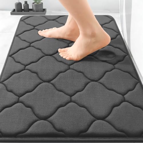 OLANLY Memory Foam Bath Mat Rug 36x24, Ultra Soft and Absorbent Bathroom Rugs, Non-Slip, Comfortable, Machine Washable Bath Carpet for Bathroom Floor, Tub, Shower and Home Decor Accessories, Black by OLANLY