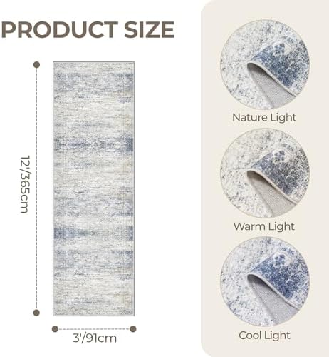 3x12 Runner Rug Non Slip,Washable Hallway Runner Rug,Blue - Image 2