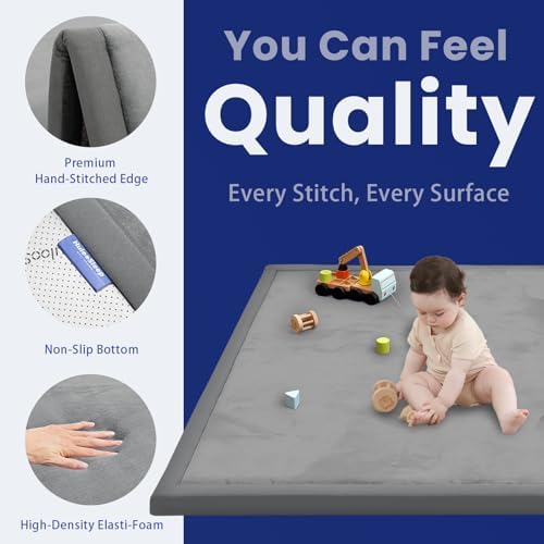 Huloo Sleep 2" Extra Thick Baby Play Mat for Floor,Ultra Soft Elasti Foam Mat for Tummy Time & Crawling,Playpen,Non Slip Nursery Rug for Toddlers,Infants,kids,Tatami Style for Yoga,Playroom(Dark Gray) - Image 5