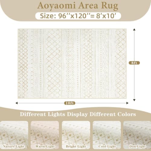 Area Rug Living Room Rugs 8x10 - Large Soft Boho Geometric Rug, Non-Slip Foldable Washable Rugs Non Shedding Morden Indoor Floor Carpet for Living Bedroom Office Dining Room (Beige,8' x 10') - Image 2