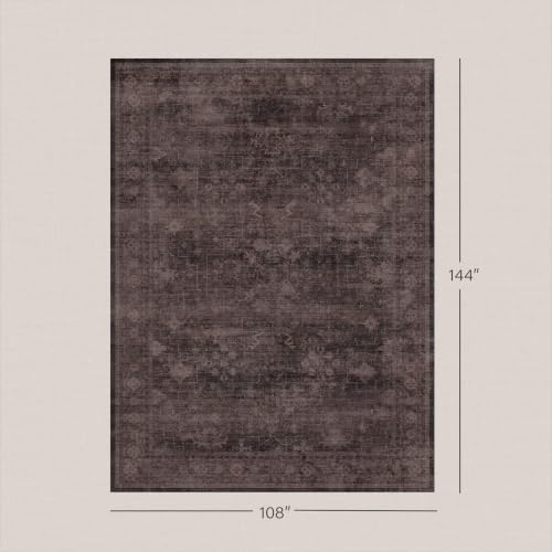 Farmhouse 9x12 Dark Taupe Brown Large Area Rugs for Living Room, Vintage Unique Washable Dark Brown Rug for Bedroom Under Bed with Distressed Geometric Design, Soft Stain Resistant Low Pile Non-Slip - Image 2