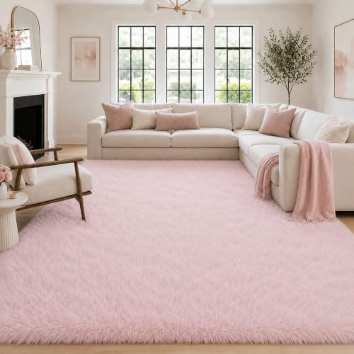 8x10 Ft Baby Pink Fluffy Area Rug for Living Room, Soft Washable by OHWPEAT