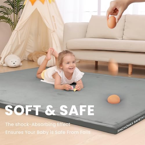 Huloo Sleep 2" Extra Thick Baby Play Mat for Floor,Ultra Soft Elasti Foam Mat for Tummy Time & Crawling,Playpen,Non Slip Nursery Rug for Toddlers,Infants,kids,Tatami Style for Yoga,Playroom(Dark Gray) - Image 3