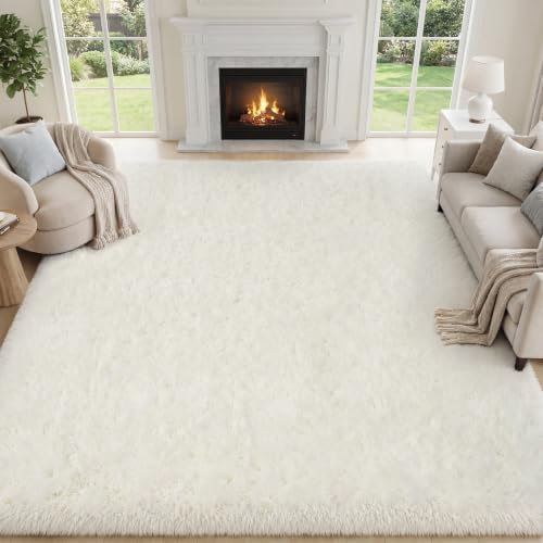 PLHXFR 6x9 Area Rugs Living Room: Fluffy Bedroom Rug Shag Carpet White by PLHXFRSoftAreaRugs