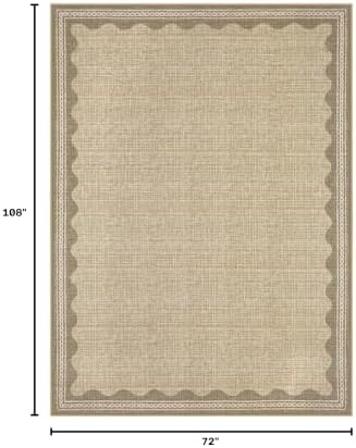GarveeHome Scalloped Washable Area Rug 6x9 Rugs for Living Room Soft Low-Pile Solid Tan Jute Digital Printing Thin Carpet for Bedroom Dining Nursery Non Slip Mat with Rubber - Image 2