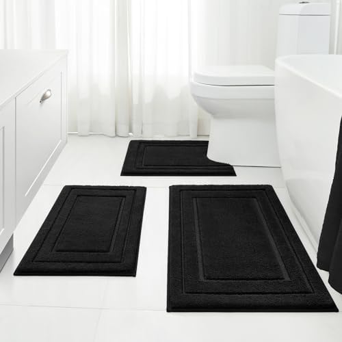 HOMEIDEAS Black Bathroom Rugs Set of 3, Non Slip Bath Mats by HOMEIDEAS