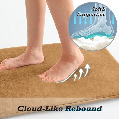 HUXMEYSON Bathroom Rugs Sets 3 Piece, Non-Slip & Quick Dry Bath Mat Set, Ultra Soft Velvet Bath Rugs for Bathroom, Toilet and Shower Floor, Khaki - Image 6