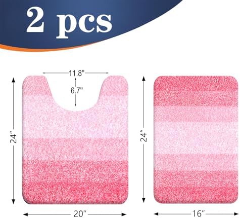 OLANLY Micorfiber Bathroom Rug Set 2 Piece, Soft Absorbent Bath Mats, Pink - Image 2