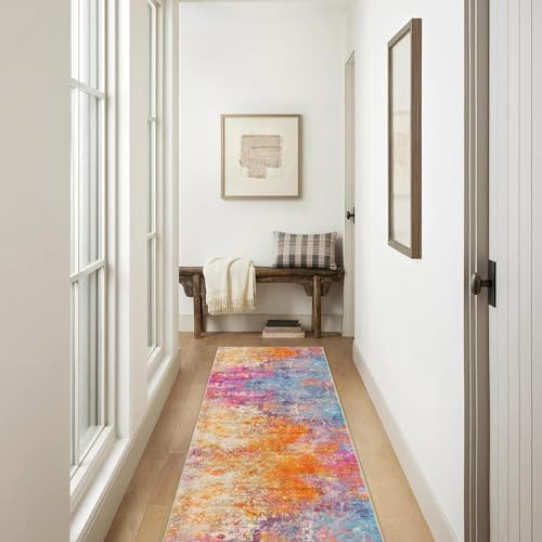 Lahome Modern Abstract Runner Rug - 2x7 Colorful Rug Runners for Hallways Non Slip Laundry Room Rug Washable Carpet Runner, Rainbow Soft Non Skid Indoor Runner for Bedroom Kitchen Bathroom - Image 2