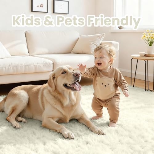 5x7 Fluffy Shag Area Rugs for Living Room Bedroom: Soft Carpet Cream White - Image 3