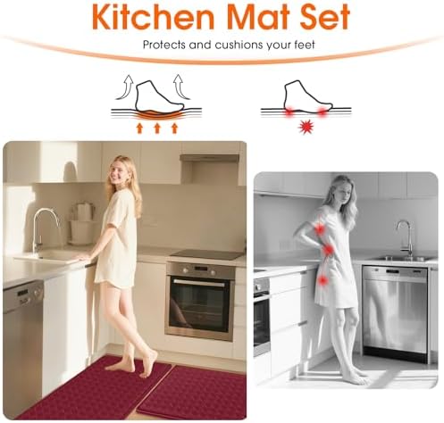 TranquilRelax 2-Piece Kitchen Mats, Cushioned Non-Slip Floor Mats, Burgundy - Image 5