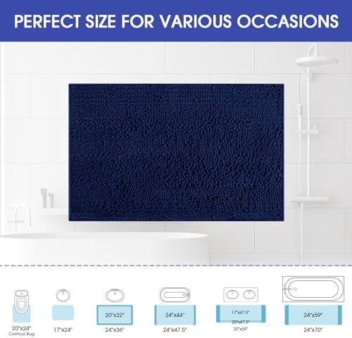 ACCUMTEK Striped Navy Blue Bathroom Rug Mat 32"x20" Ultra Soft, Non Slip Chenille Bath Rugs, Absorbent Plush Shaggy Bath Mats for Bathroom, Bedroom, Kitchen, Shower, Tub - Image 2