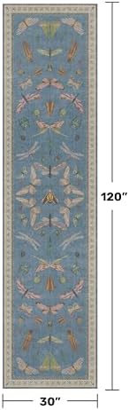 2'6''x10' Blue Insect Runner Rug for Hallway, Washable Kitchen Sink Rug with Non Slip Backing, Vintage Colorful Entryway Carpet - Image 2