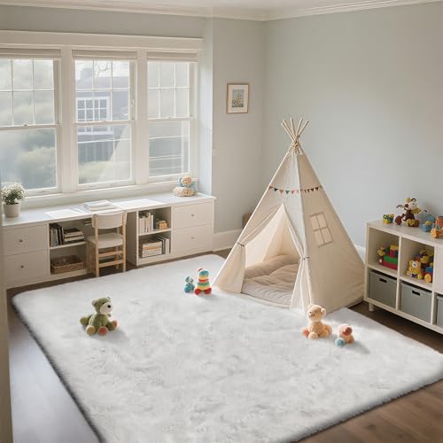 Shag Area Rugs for Bedroom Living Room,6X9 Ultra Soft White Fluffy Area Rugs for Dorm,Indoor Carpet Plush Rugs for Home Decor,White - Image 4