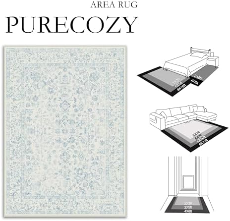 PureCozy 5x7 Blue Area Rug Washable Non Slip Vintage Living Room Carpet - Image 2