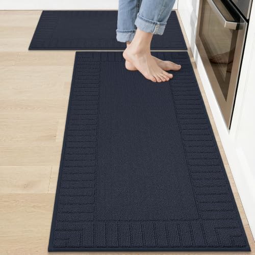 BEQHAUSE Kitchen Rugs Non Slip Washable 2PCS, 20"x30"+20"x48", Navy Blue by BEQHAUSE