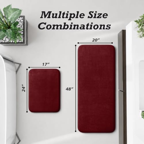 HUXMEYSON Bathroom Rugs Sets 3 Piece, Non-Slip & Quick Dry Bath Mat Set, Ultra Soft Velvet Bath Rugs for Bathroom, Toilet and Shower Floor, Red - Image 2