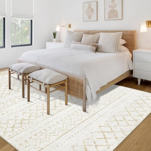 Area Rug for Living Room 6x9: Large Washable Boho Moroccan Rugs Geometric Neutral Rug, Non-Slip Foldable Morden Farmhouse Indoor Floor Carpet for Bedroom Dining Table Home(Beige,6X9) - Image 3