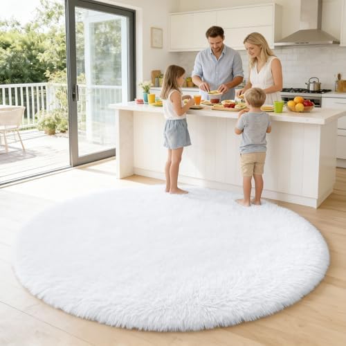 OLANLY White Round Rugs for Bedroom - Machine Washable, 6 ft Circle Area Rugs for Living Room, Soft and Fluffy Shaggy Carpet for Teen Girls and Boys, Nursery Rooms, Dorms, Home Decor Aesthetic - Image 6