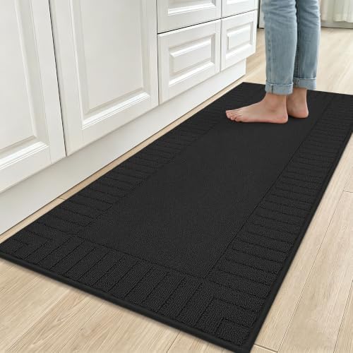 BEQHAUSE Kitchen Rugs 24"x60", Non Slip Washable Kitchen Floor Mat, Black by BEQHAUSE