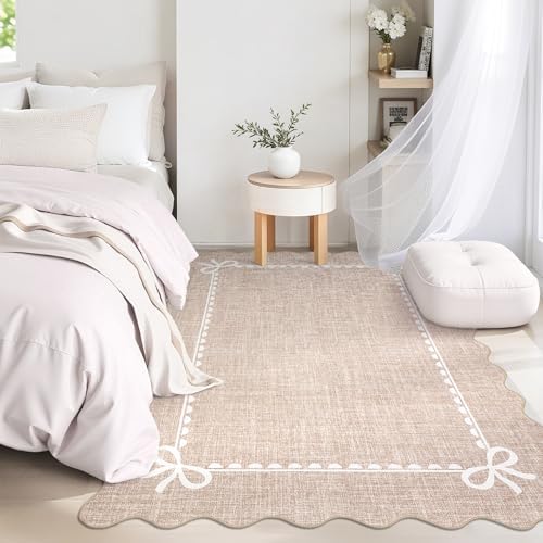 GarveeHome Scalloped Bow Rug 3x5 Washable Camel Rug for Bedroom Living Room - Image 3