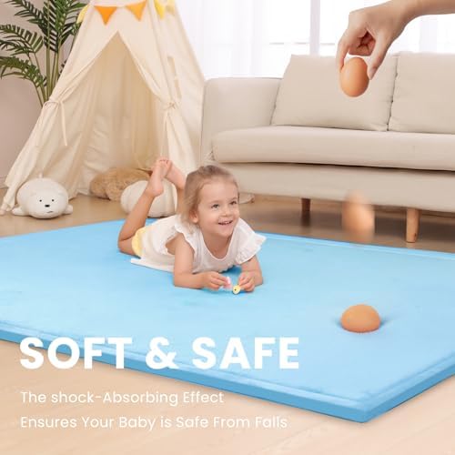 Baby Play Mat for Floor,1.3" Thick Memory foam Tummy Time Mat for Toddlers,Infants,kids,Water-Repellent Soft Nursery Rug,Extra Large Non Slip for Crawling&Yoga,Tatami Style for Living Room(Light Blue) - Image 3