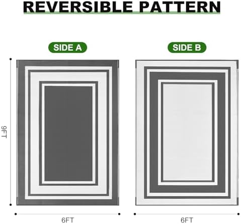 RURALITY Outdoor Rugs 6x9 Waterproof for Patios Clearance,Plastic Straw Mats for Backyard,Porch,Deck,Balcony,Reversible,Grey&White - Image 2