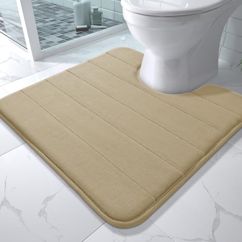Yimobra Memory Foam Toilet Bath Mat U-Shaped, Soft and Comfortable, Super Water Absorbent, Non-Slip, Machine Wash and Easy to Dry for Bathroom Commode Contour Rug, 24 X 24 Inches, Light Tan by Yimobra