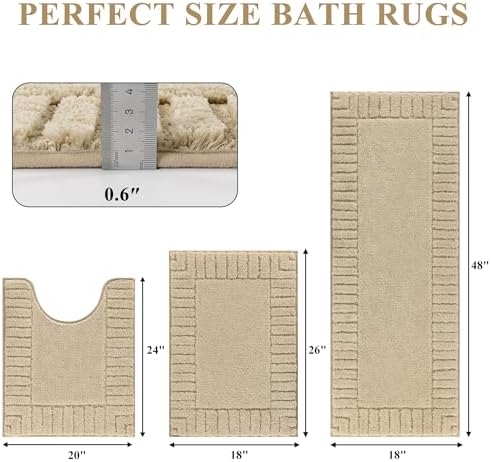 Pauwer Bathroom Rugs Sets 3 Piece, Microfiber Bath Mat Set, Light Beige - Image 2
