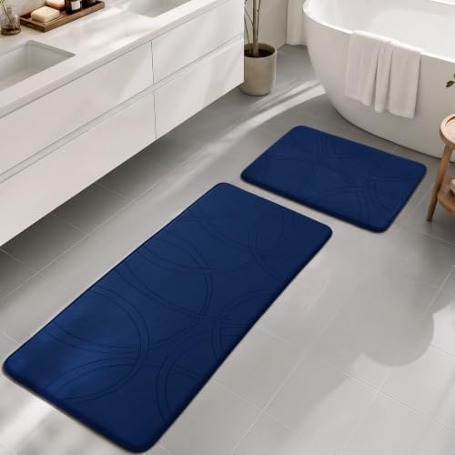 YIHOUSE 2 Piece Memory Foam Bathroom Rug Set, Cushioned Bath Mat, Dark Blue by YIHOUSE